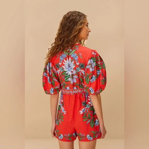 Farm Rio: Red Sweet Bloom Bouquet Organic
Cotton Romper / Mini Dress - Picture 2 of 11